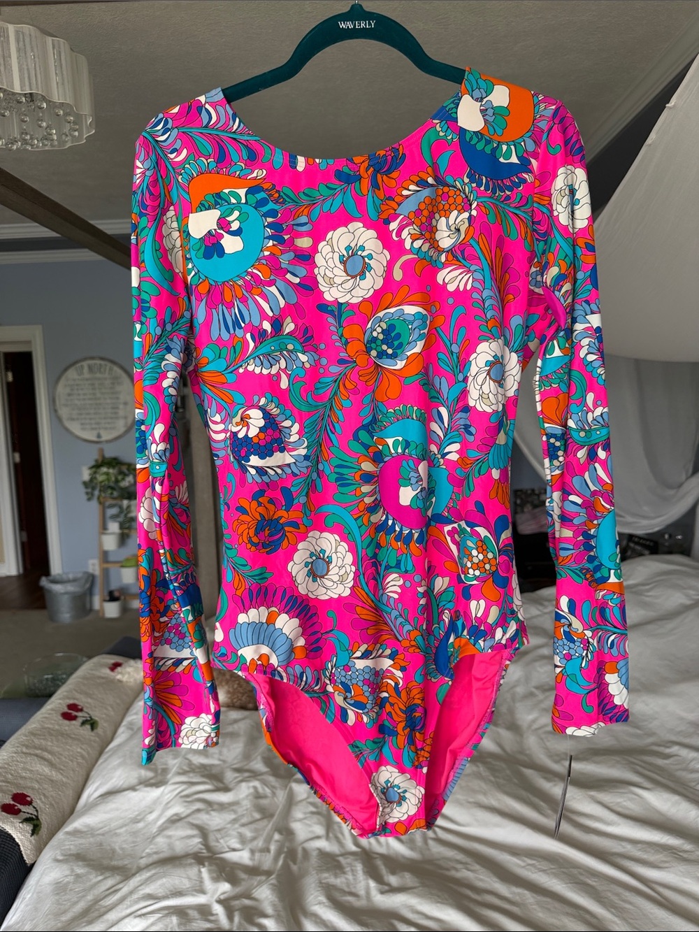 kate spade Pink Floral Paisley Long Sleeve One-Piece Swimsuit